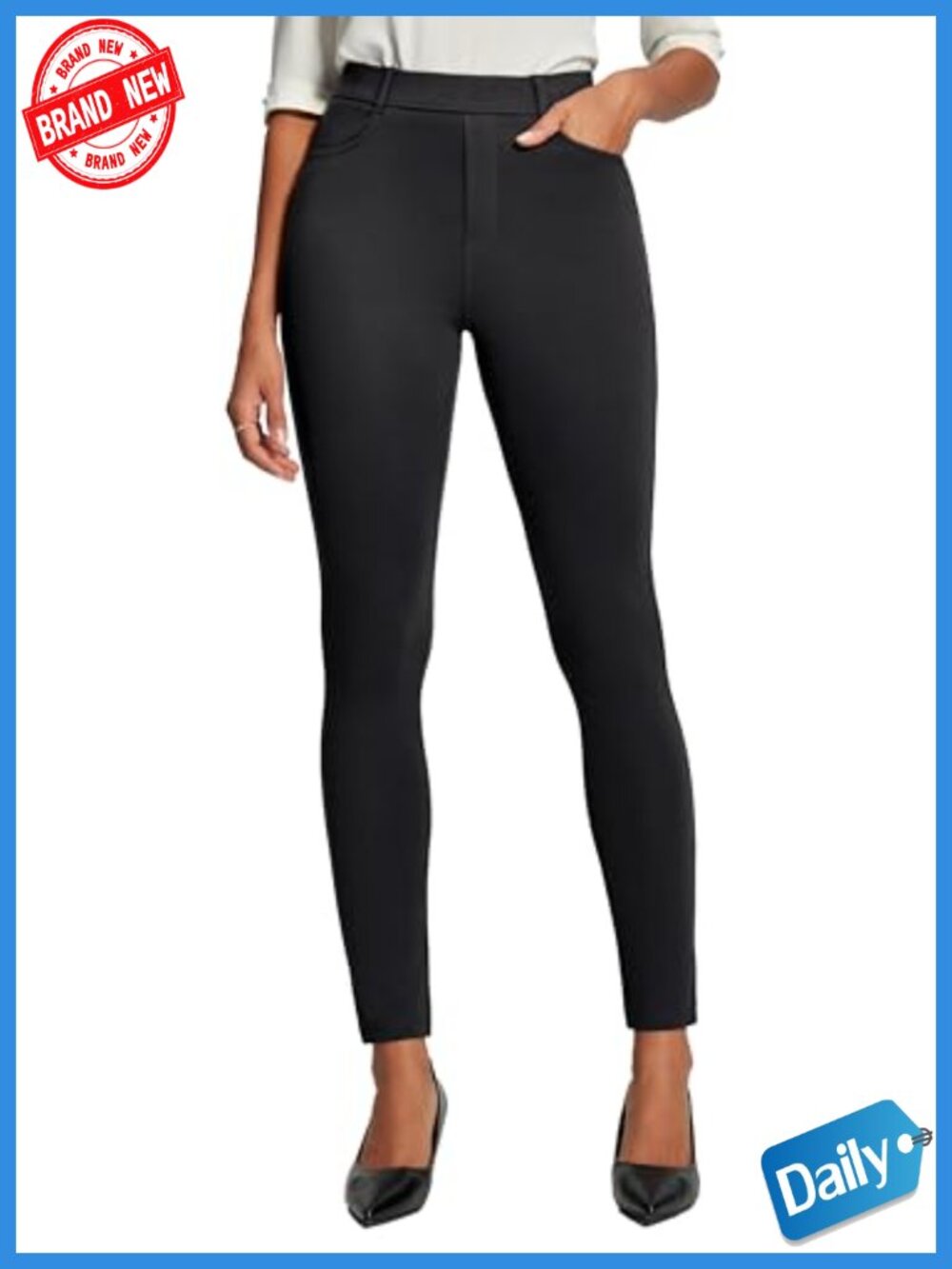 Pull On Stretchy Work Pants High Waist Skinny Slacks
